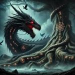 Дракон Нидхёгг — пожиратель душ в корнях мирового древа