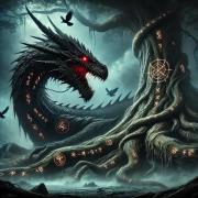 Дракон Нидхёгг — пожиратель душ в корнях мирового древа