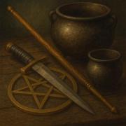 Инструменты ведьмы: жезл, атам, пентакль, котёл
