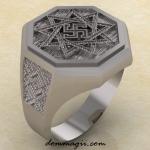 Славянское кольцо с символом Обережник из серебра