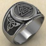 Кольцо печатка с древнескандинавским талисманом Валькнут из серебра