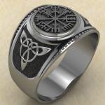 Кольцо печатка с древний руническим символом Вегвизир из серебра