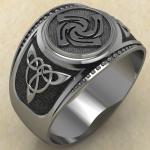 Кольцо печатка с Славянским оберегом Знич из серебра