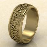 Кольцо Круг Одина с рунами из желтого золота