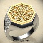 Кольцо с Славянским оберегом Колядник из серебра с золотой вставкой