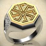 Кольцо с Славянским оберегом Ладинец из серебра с золотой вставкой