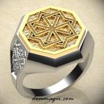 Кольцо с Славянским оберегом Молвинец из серебра с золотой вставкой