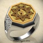 Кольцо с Перуницей в звезде Инглии из серебра с золотой вставкой