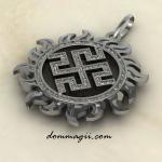 Славянский оберег Родовик в солнце из серебра