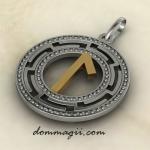 Рунический амулет Лагуз из комбинированного серебра с руной из золота