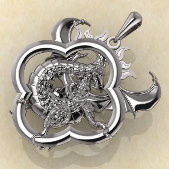 Кулон Солнечный дракон серебро