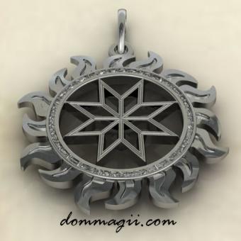 Славянский оберег Алатырь в солнце серебро