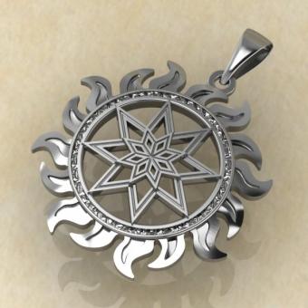 Подвеска оберег Алатырь щит в солнце из серебра