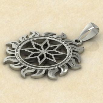 Славянский оберег Алатырь в солнце серебро