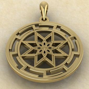 Купить подвеску Алатырь щит в протуберанце из золота