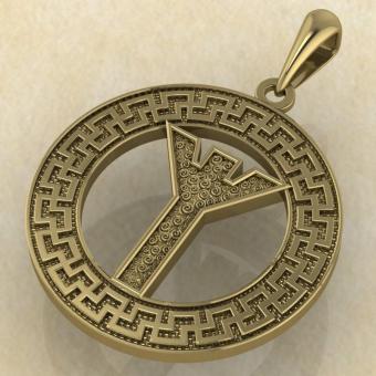 Руна «АЛЬГИЗ» в солярном обережном круге из золота