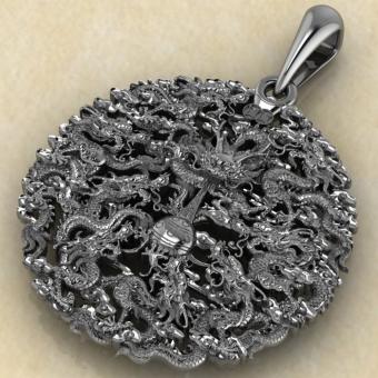 Подвеска с амулетом Девять Драконов из серебра