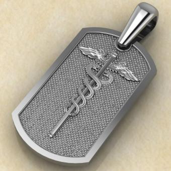 Подвеска с амулетом с Жезлом меркурия, Кадуцеем из серебра