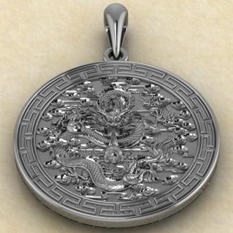 Дракон медальон из серебра
