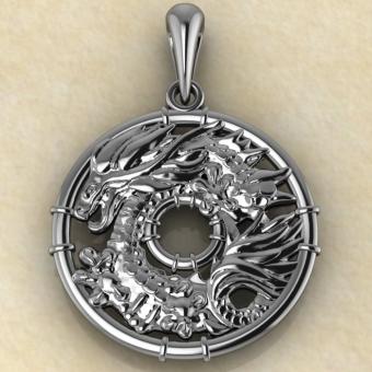 Амулет Водный Дракон из серебра