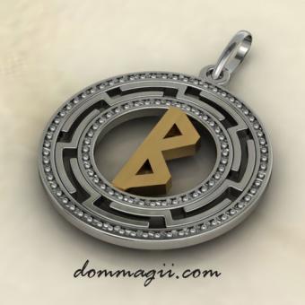Подвеска руна Беркана из серебра с золотой вставкой