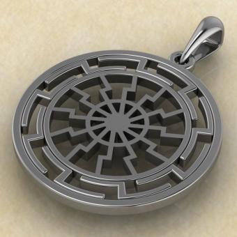 подвеска Черное солнце в протуберанцах серебро