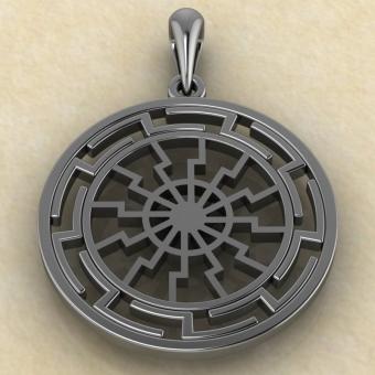 кулон Черное солнце в протуберанцах серебро