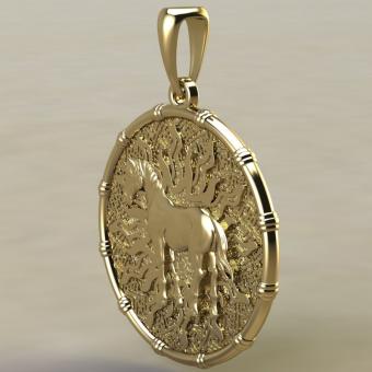 Подвеска с Славянским оберегом Чертог Коня с лошадью из золота