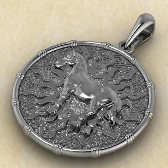 Оберег Чертог Коня с лошадью из серебра