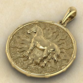 Оберег Чертог Коня с лошадью из золота