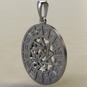 Славянский оберег Чертог Коня в Сварожем круге из серебра