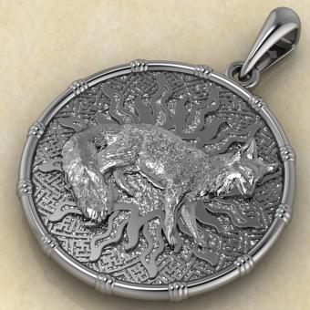 оберег Чертог Лисы с лисой из серебра