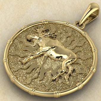 оберег Чертог Лося с лосем из золота