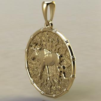 Подвеска с Славянским оберегом Чертог Лося с лосем из золота