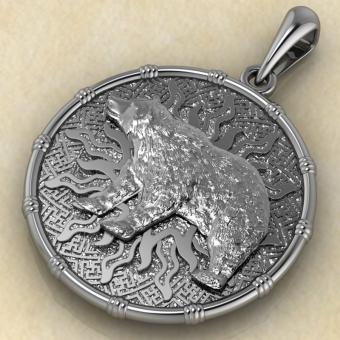 оберег Чертог Медведя с медведем из серебра