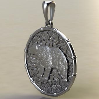 Подвеска с Славянским оберегом Чертог Медведя с медведем из серебра