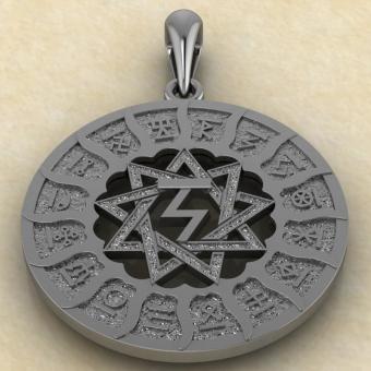 Славянский оберег Чертог Орла в Сварожьем круге из серебра