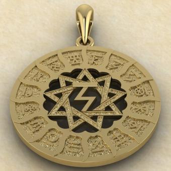 Славянский оберег Чертог Орла в Сварожьем круге из золота