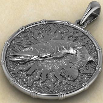 оберег Чертог Щуки с щукой из серебра