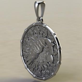 Подвеска с Славянским оберегом Чертог Щуки с щукой из серебра