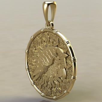 Подвеска с Славянским оберегом Чертог Щуки с щукой из золота