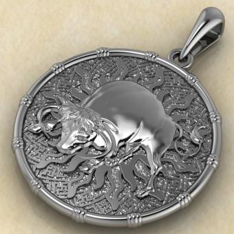 Оберег Чертог Тура с быком из серебра