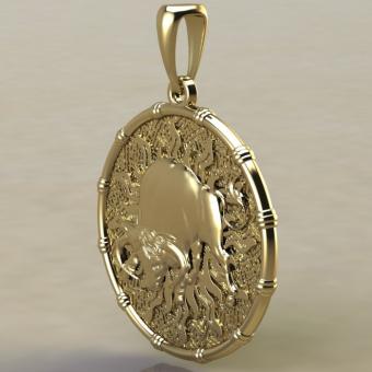 Подвеска с Славянским оберегом Чертог Тура с быком из золота