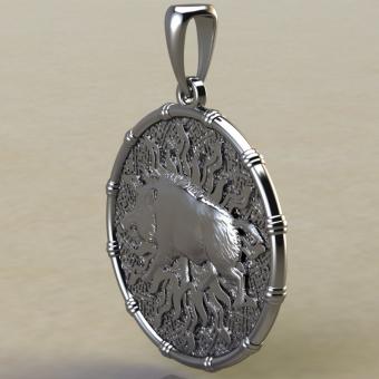 Славянский оберег чертог Вепря с кабаном из серебра