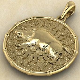 Славянский оберег чертог Вепря с кабаном из золота