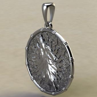 подвеска с Славянским оберегом Чертог Волка с волком из серебра