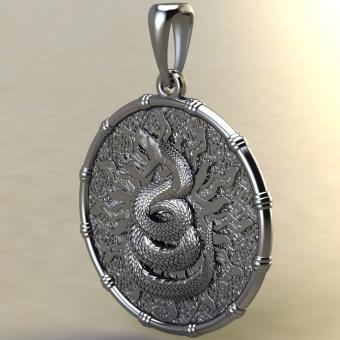 Подвеска с Славянским оберегом Чертог Змея с змеей из серебра
