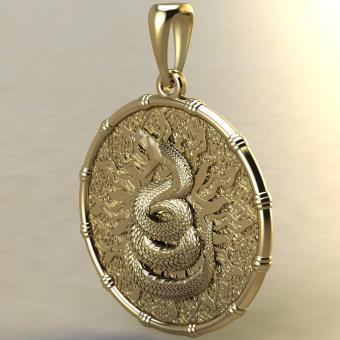 Подвеска с Славянским оберегом Чертог Змеи с змеей из золота