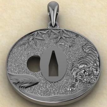 Подвеска с репликой Цуба с тиграми из сибуити из серебра