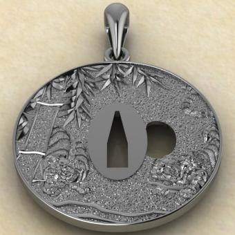 Подвеска с репликой Цуба с тиграми из сибуити серебро